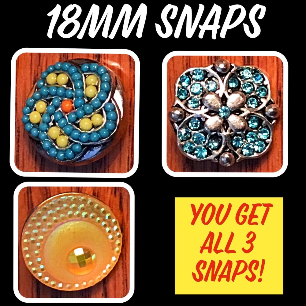 Three 18mm Snaps, fit most Snap Jewelry